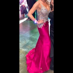 Jovani crystal and fuschia pink gown